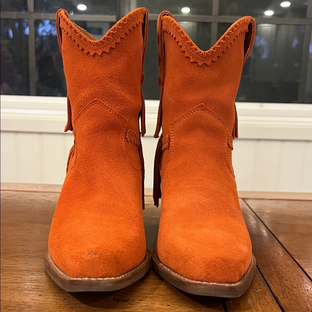 Dingo Burnt Orange Suede Western Fringe Ankle Boots
